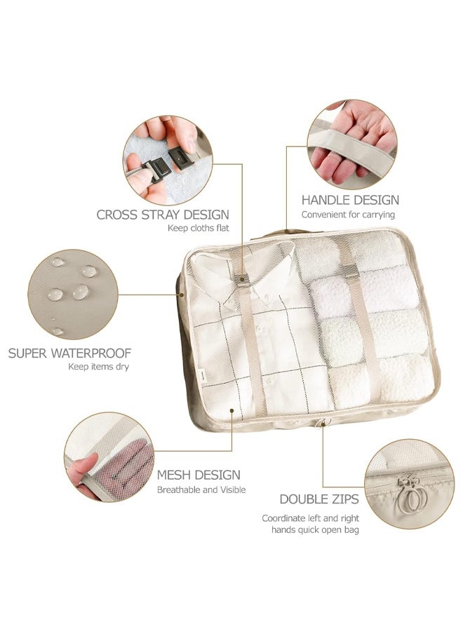 HQ-GAMING Travel Organizer, 6 Set Packing Cubes for Suitcases Travel Luggage Packing Organizers, Travel Essentials Luggage Organizer for Travel Accessories Portable Reusable Travel Luggage Compression Bag (Beige)  - Image 2