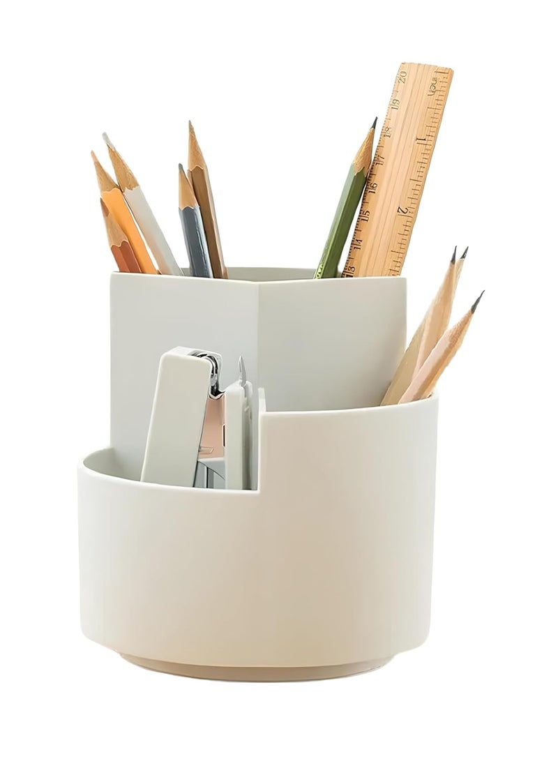 NowExp Pen & Pencil Holders and Stationery Organiser Holder I 3 Compartment Plastic Case Holder I Multi-Functional Storage & Display Stand for Home, Office Table Accessories I Plastic - White - Image 1