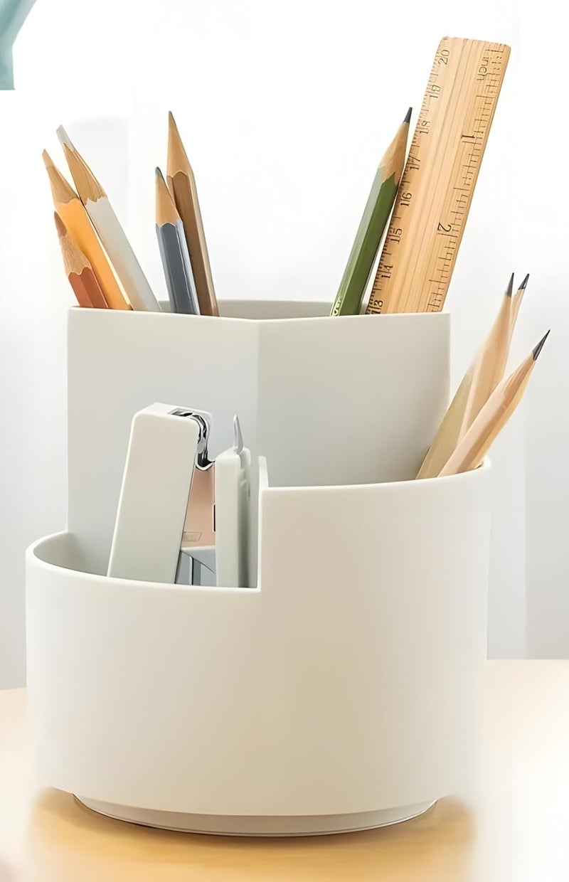 NowExp Pen & Pencil Holders and Stationery Organiser Holder I 3 Compartment Plastic Case Holder I Multi-Functional Storage & Display Stand for Home, Office Table Accessories I Plastic - White - Image 4