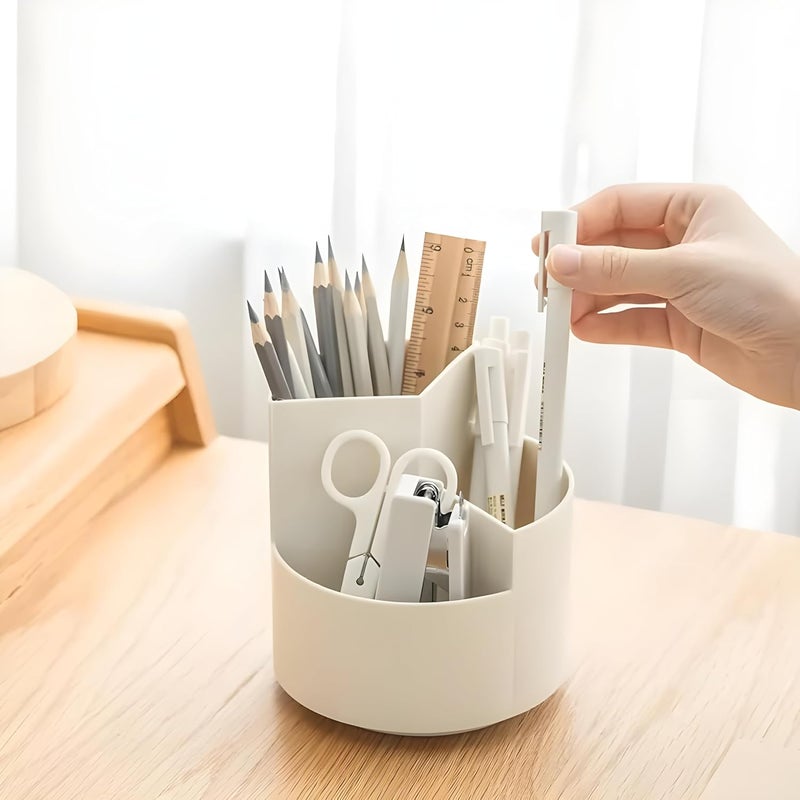 NowExp Pen & Pencil Holders and Stationery Organiser Holder I 3 Compartment Plastic Case Holder I Multi-Functional Storage & Display Stand for Home, Office Table Accessories I Plastic - White - Image 3