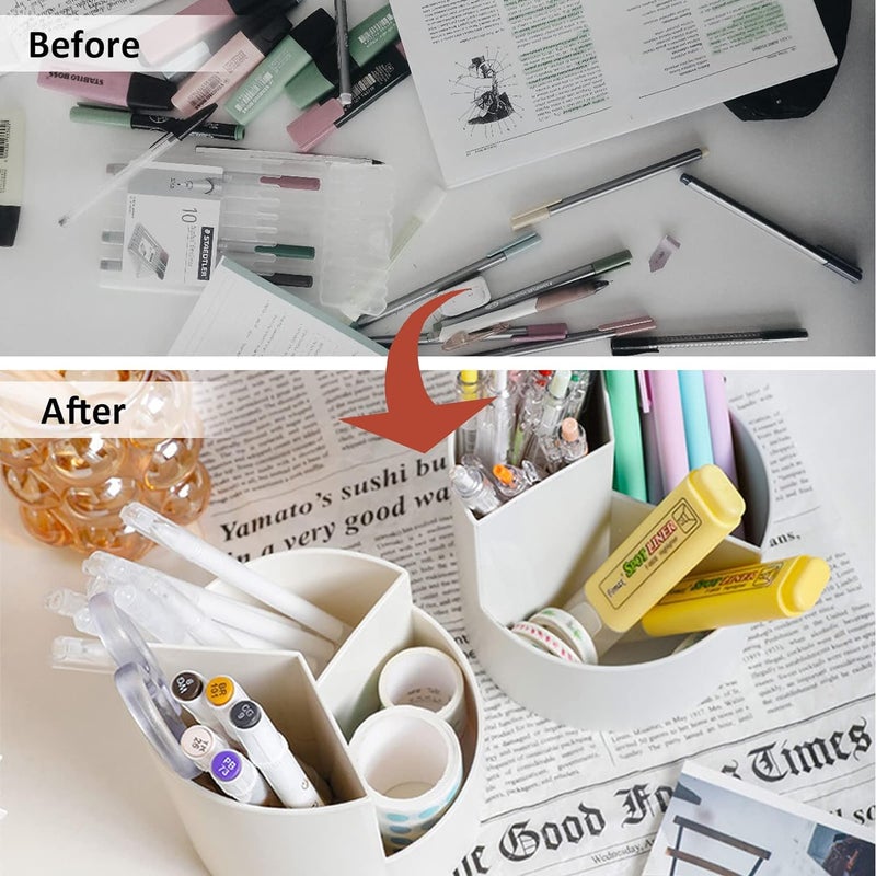 NowExp Pen & Pencil Holders and Stationery Organiser Holder I 3 Compartment Plastic Case Holder I Multi-Functional Storage & Display Stand for Home, Office Table Accessories I Plastic - White - Image 5