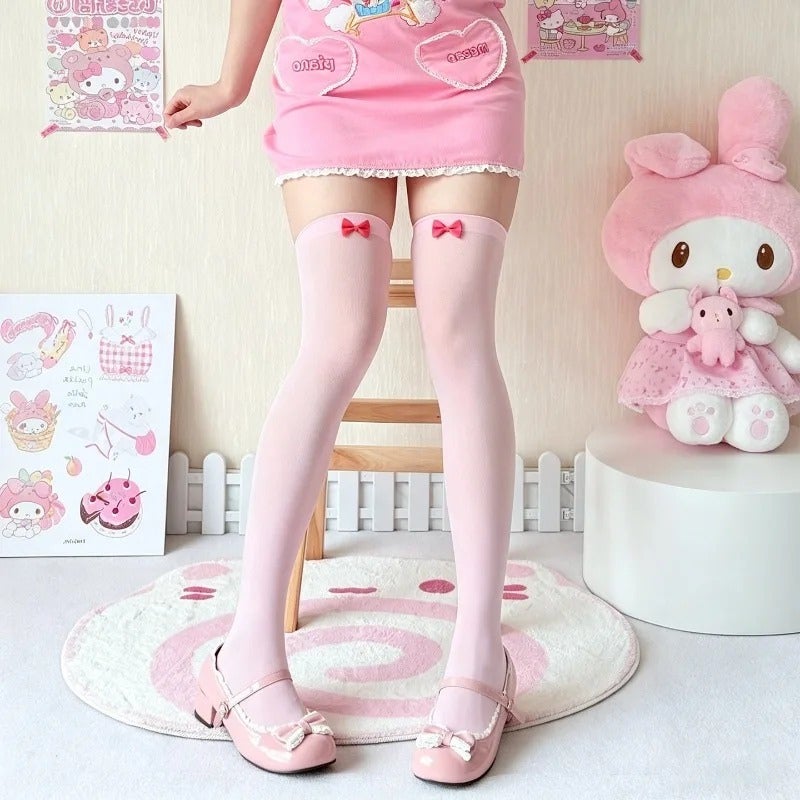 Sweet Bowknot Over Knee Socks for Women - Image 3