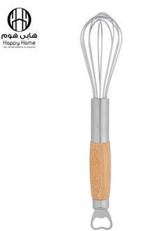 Happy Home Stainless Steel Egg Beater, Wooden Handle with Opener, 30 cm - Silver Wood  - Image 1