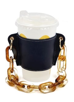 KASTWAVE Reusable Coffee Cup Holder, Portable Chain Leather Handy Water Cup Holder for Cold and Hot Drinks Coffee Lovers Gifts for Women Black  - Image 1