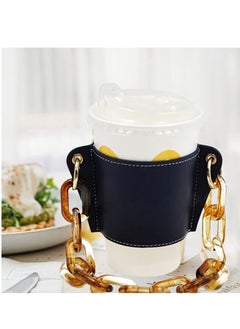 KASTWAVE Reusable Coffee Cup Holder, Portable Chain Leather Handy Water Cup Holder for Cold and Hot Drinks Coffee Lovers Gifts for Women Black  - Image 5