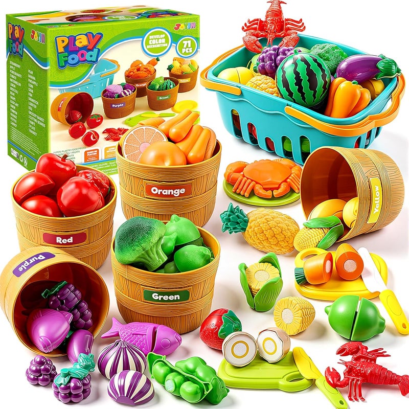 JOYIN Learning Toys Play Food Set for Toddlers, Cutting Food for Preschool Activities, Play Kitchen Accessories, Educational Toys, Color Sorting Set for Boys & Girls, Back to School Gifts for Toddlers - Image 1