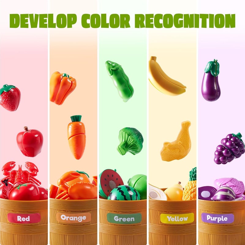 JOYIN Learning Toys Play Food Set for Toddlers, Cutting Food for Preschool Activities, Play Kitchen Accessories, Educational Toys, Color Sorting Set for Boys & Girls, Back to School Gifts for Toddlers - Image 2
