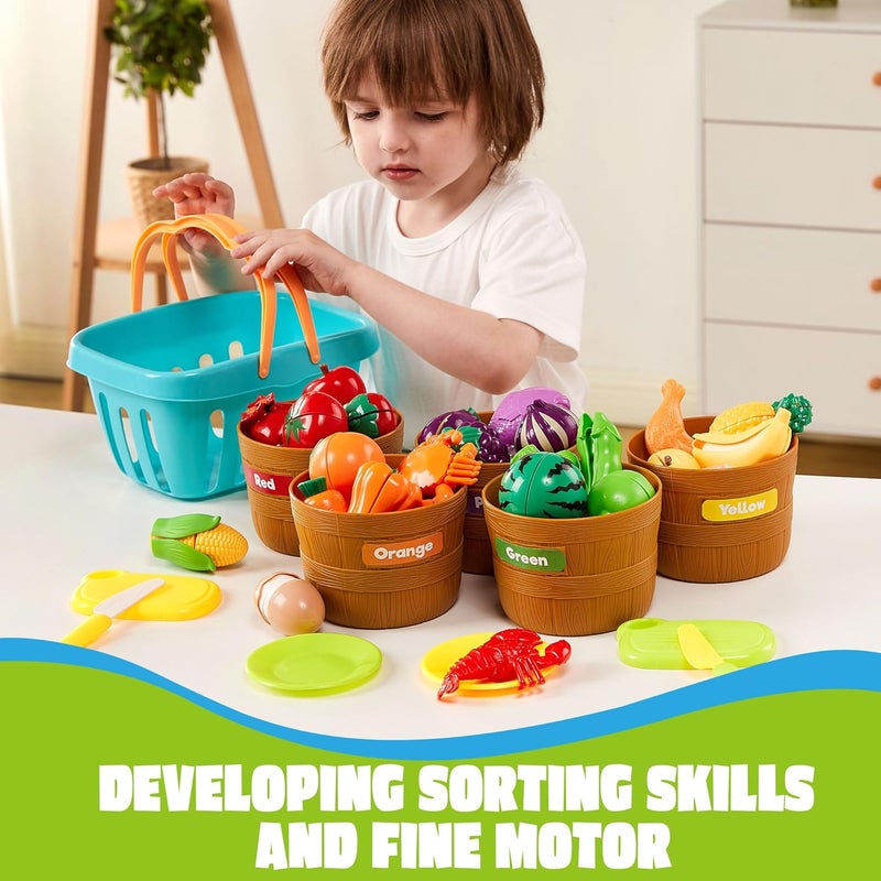 JOYIN Learning Toys Play Food Set for Toddlers, Cutting Food for Preschool Activities, Play Kitchen Accessories, Educational Toys, Color Sorting Set for Boys & Girls, Back to School Gifts for Toddlers - Image 5