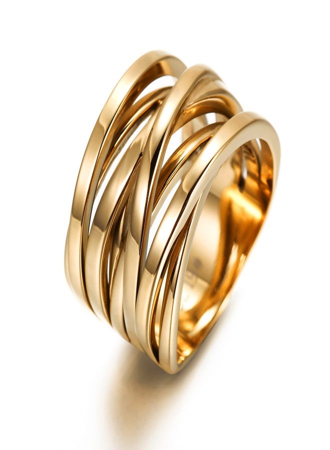 WISTIC 14K Gold Rings for Women Non Tarnish, 316L Stainless Steel Gold Plated Chunky Rings, Vintage Statement Ring for Men, Trendy Fashion Wide Band Rings, Two-Tone Jewelry Set (#7) - Image 1