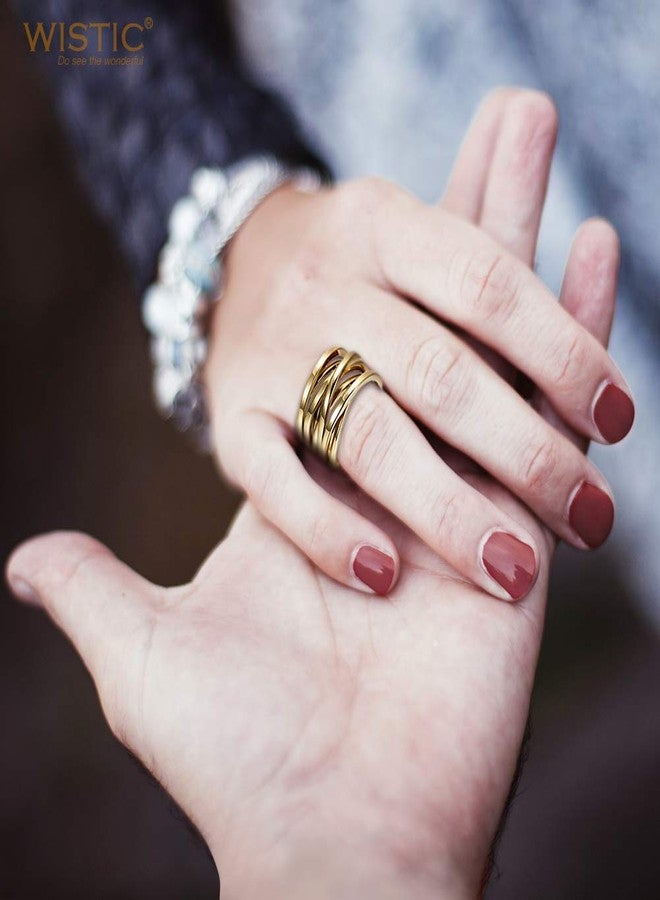 WISTIC 14K Gold Rings for Women Non Tarnish, 316L Stainless Steel Gold Plated Chunky Rings, Vintage Statement Ring for Men, Trendy Fashion Wide Band Rings, Two-Tone Jewelry Set (#7) - Image 5
