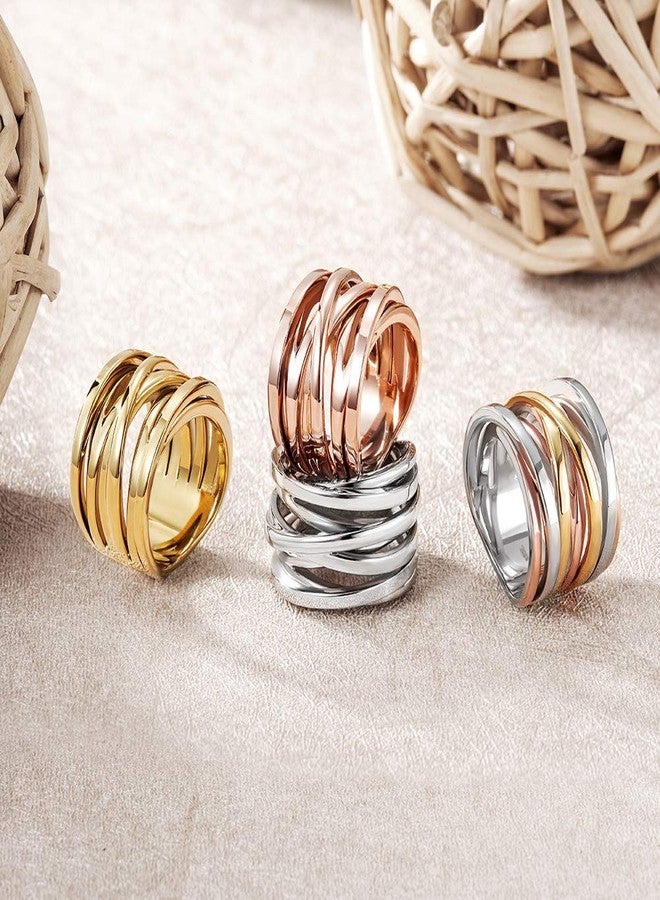 WISTIC 14K Gold Rings for Women Non Tarnish, 316L Stainless Steel Gold Plated Chunky Rings, Vintage Statement Ring for Men, Trendy Fashion Wide Band Rings, Two-Tone Jewelry Set (#7) - Image 2