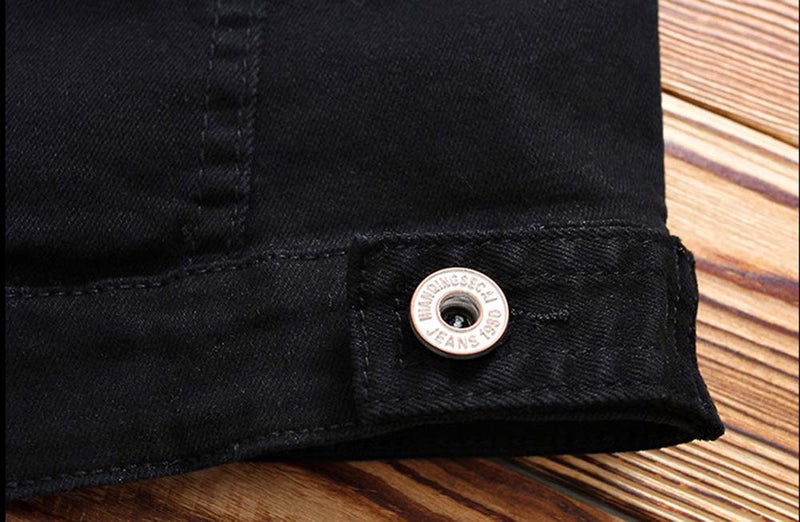 DSDZ Men`s Classic Slim Fit Motorcycle Denim Jean Jacket Coat (L (asian 4XL), Black) - Image 5
