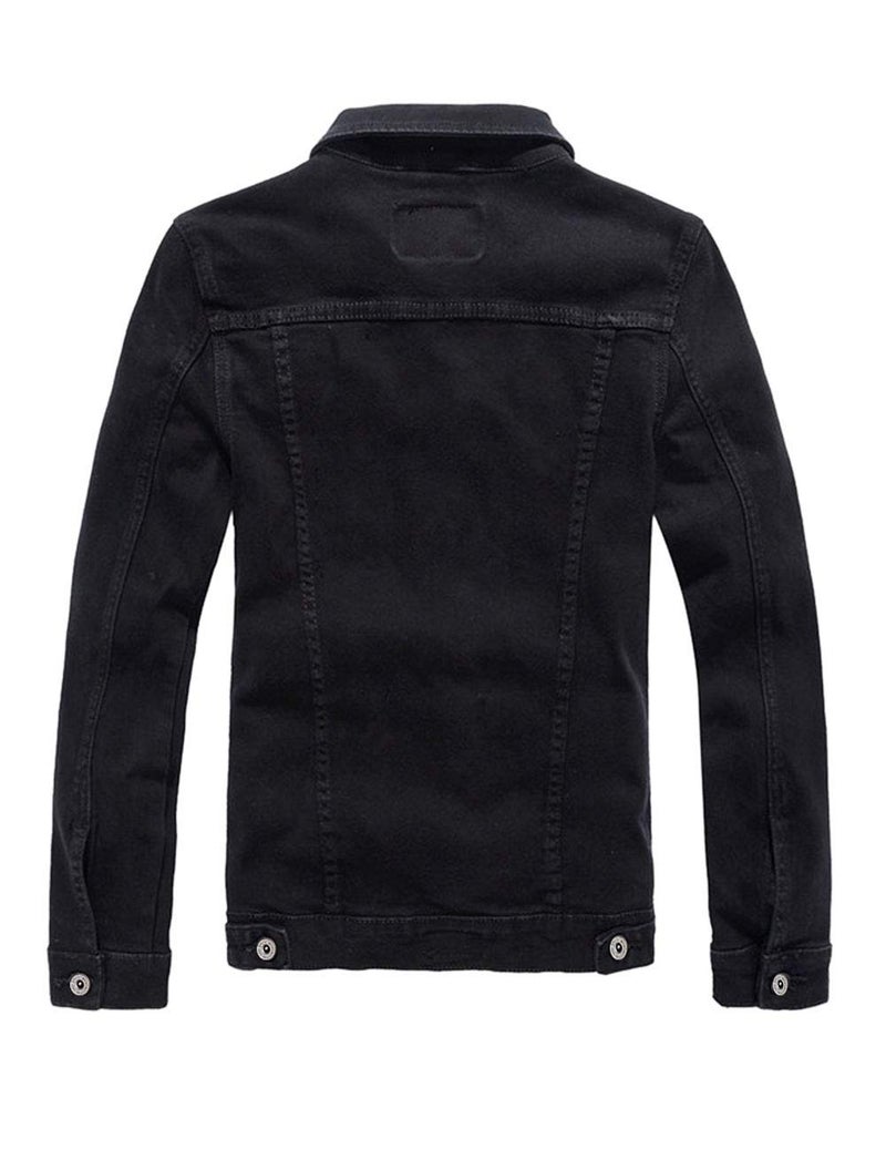 DSDZ Men`s Classic Slim Fit Motorcycle Denim Jean Jacket Coat (L (asian 4XL), Black) - Image 2
