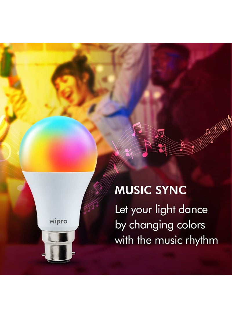 wipro NS9400 9Watt B22 WiFi Smart LED Bulb with Music Sync Compatible with Alexa and Google Assistant Warm WhiteNeutral WhiteWhite Standard