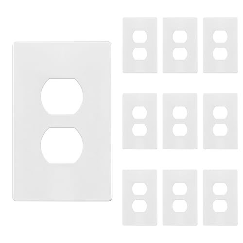 TG MidSize Screwless Duplex Wall Plate Child Safe Receptacle Outlet Cover Medium Size 1Gang 488 H x 311 L Polycarbonate Thermoplastic UL Listed SPMS1W10P White 10 Pack - Image 1