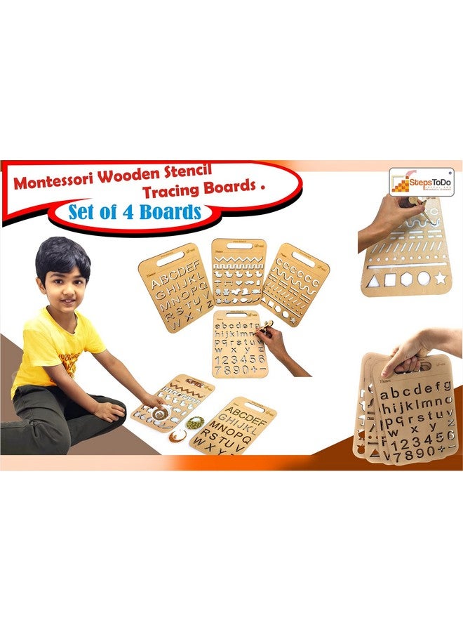 StepsToDo Montessori Wooden Stencil Boards Set of 4. Tracing Kit for Alphabet Letters, Shapes, Numbers, Patterns, Lines, Zig-Zags, Waves, Spirals and Shapes, Large and Small Letters. - Image 2