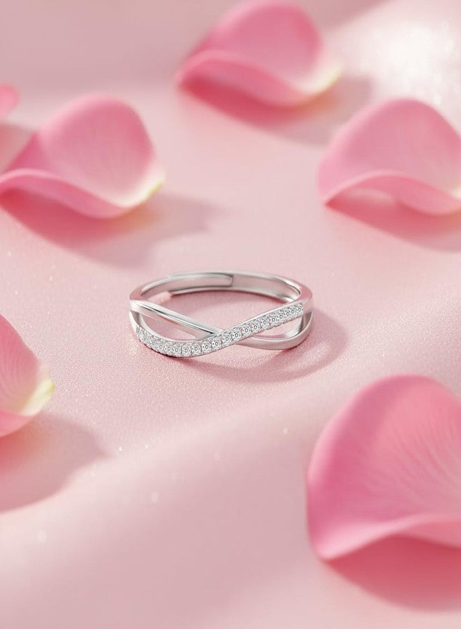 ZAVYA 925 Silver Infinite Sparkle of Love Adjustable Rhodium Plated Ring | Gift for her, Gifts for Women & Girls | With Certificate of Authenticity and 925 Stamp - Image 2