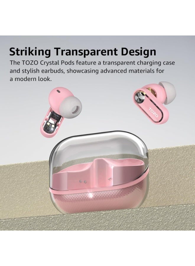 TOZO Hybrid Active Noise Cancelling Wireless Earbuds, Bluetooth 5.4 Headphones, 10mm Drivers Deep Bass Stereo Sound, 4 Mics ENC AI Clear Calls, 32 EQ Customization via App, Crystal Case Design - Image 4