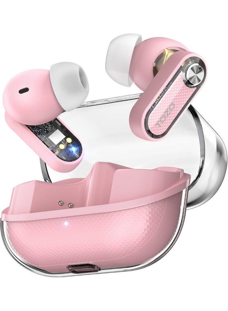 TOZO Hybrid Active Noise Cancelling Wireless Earbuds, Bluetooth 5.4 Headphones, 10mm Drivers Deep Bass Stereo Sound, 4 Mics ENC AI Clear Calls, 32 EQ Customization via App, Crystal Case Design - Image 1