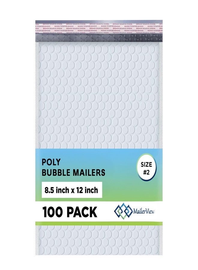 MAILERVIEW White Poly Bubble Mailers 8.5x12 inch #2 | Self Seal Padded Envelopes | Cushioned Bubble Mailer | Usable Size 8.5x11 | WaterProof | Lightweight mailing Shipping Bags | US Made | 100 Pack Bulk - Image 1