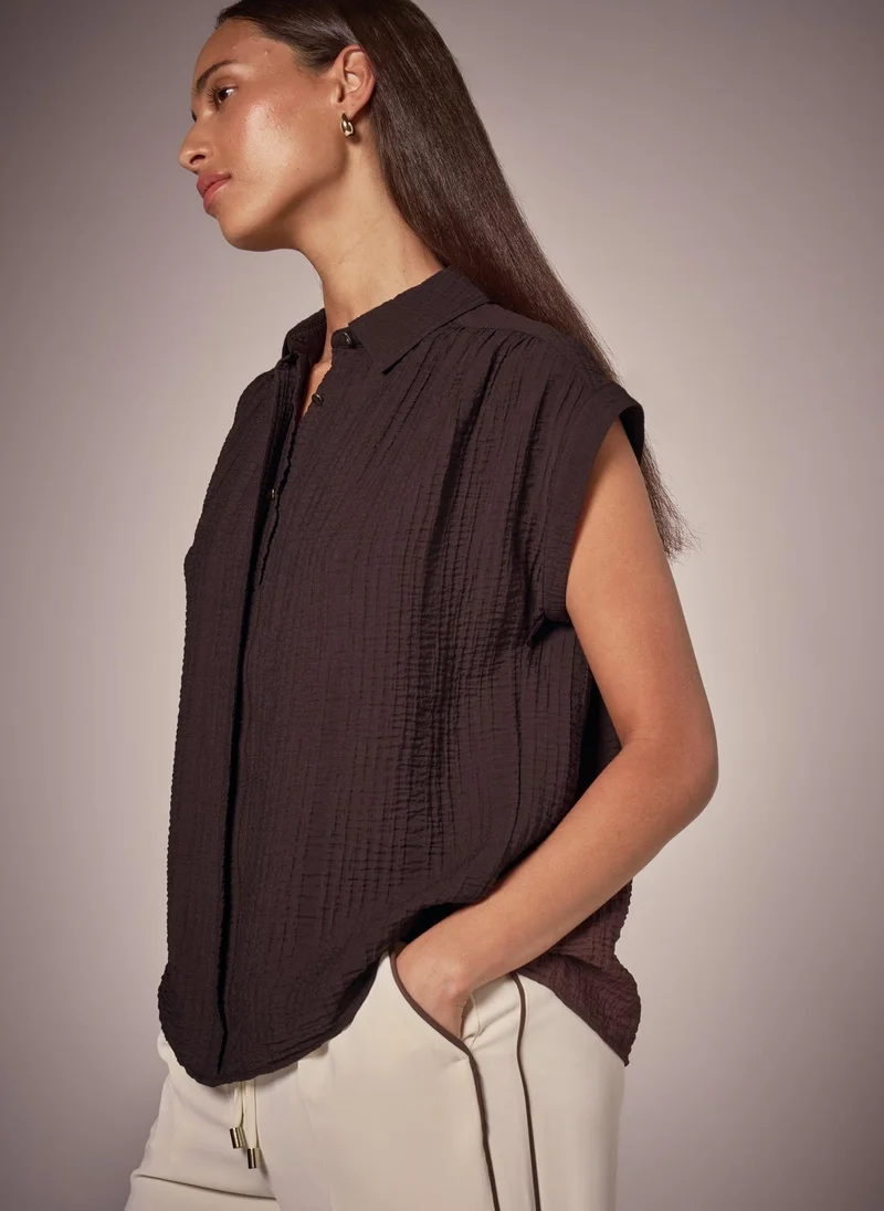 Matalan Et Vous Brown Textured Button Blouse