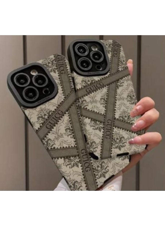 غوتشي غطاء Tغطاء TPU لجهاز iPhone 13 Pro Max بتصميم نمط متين وعالي القيمة، لون بني.PU لجهاز iPhone 13 Pro Max بتصميم نمط متين وعالي القيمة، لون بني. - Image 2