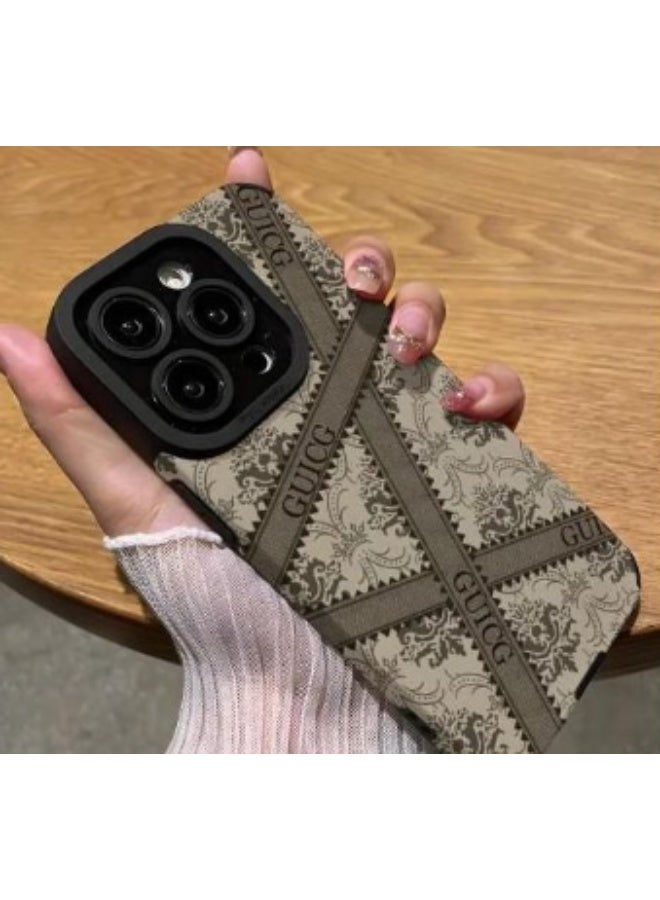 غوتشي غطاء Tغطاء TPU لجهاز iPhone 13 Pro Max بتصميم نمط متين وعالي القيمة، لون بني.PU لجهاز iPhone 13 Pro Max بتصميم نمط متين وعالي القيمة، لون بني. - Image 1