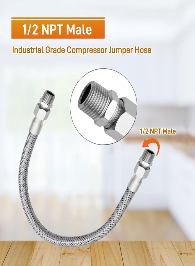 Maigoo Industrial Grade Compressor Jumper hose, With 1/2" NPT Male 23" Length 450 PSI &750°F, And Two 1/2" Male Adapters (Both Sides Fittings Rotate Freely), Flexible Stainless Steel Metal Hose - Image 2