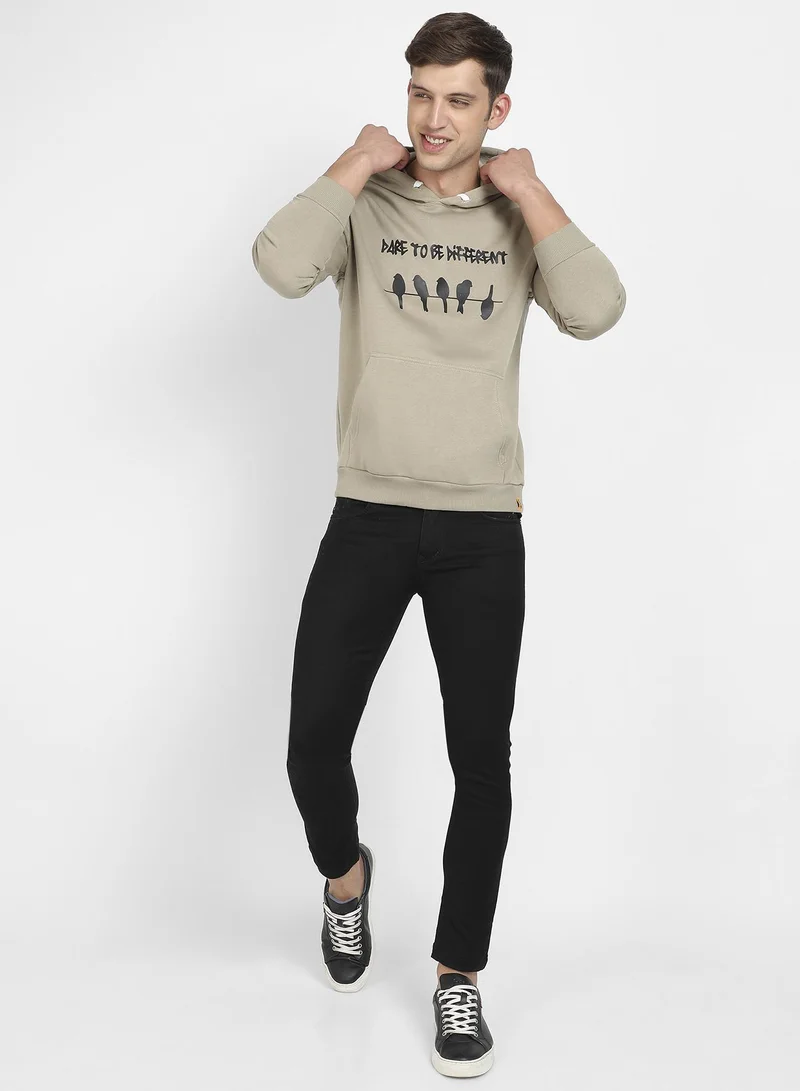Campus Sutra Men's Olive Green Dare To Be Different Hoodie With Kangaroo Pocket