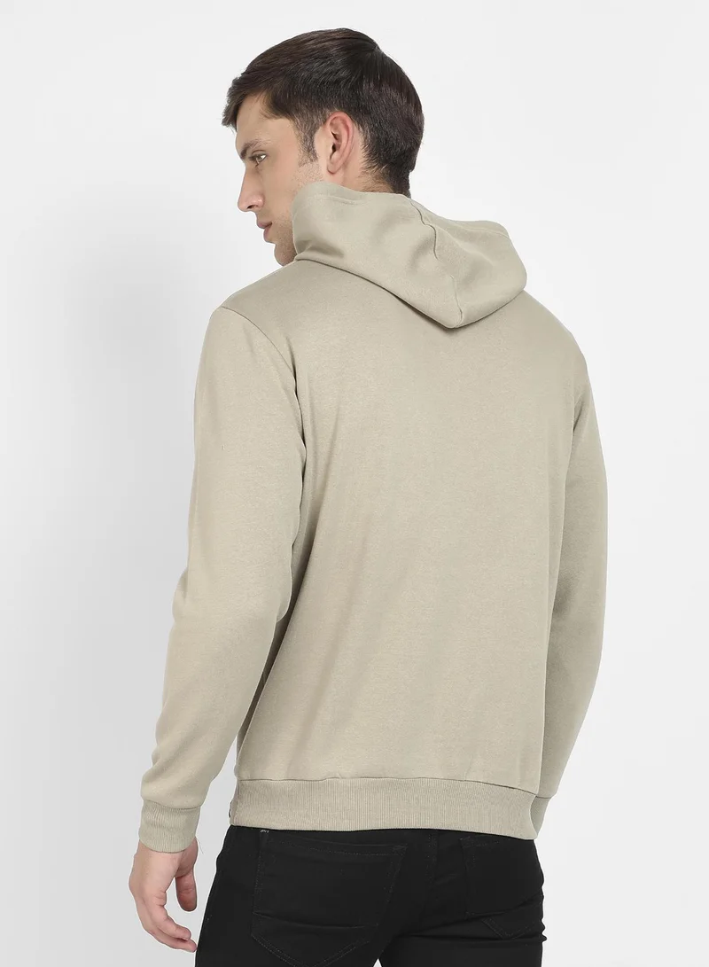 Campus Sutra Men's Olive Green Dare To Be Different Hoodie With Kangaroo Pocket