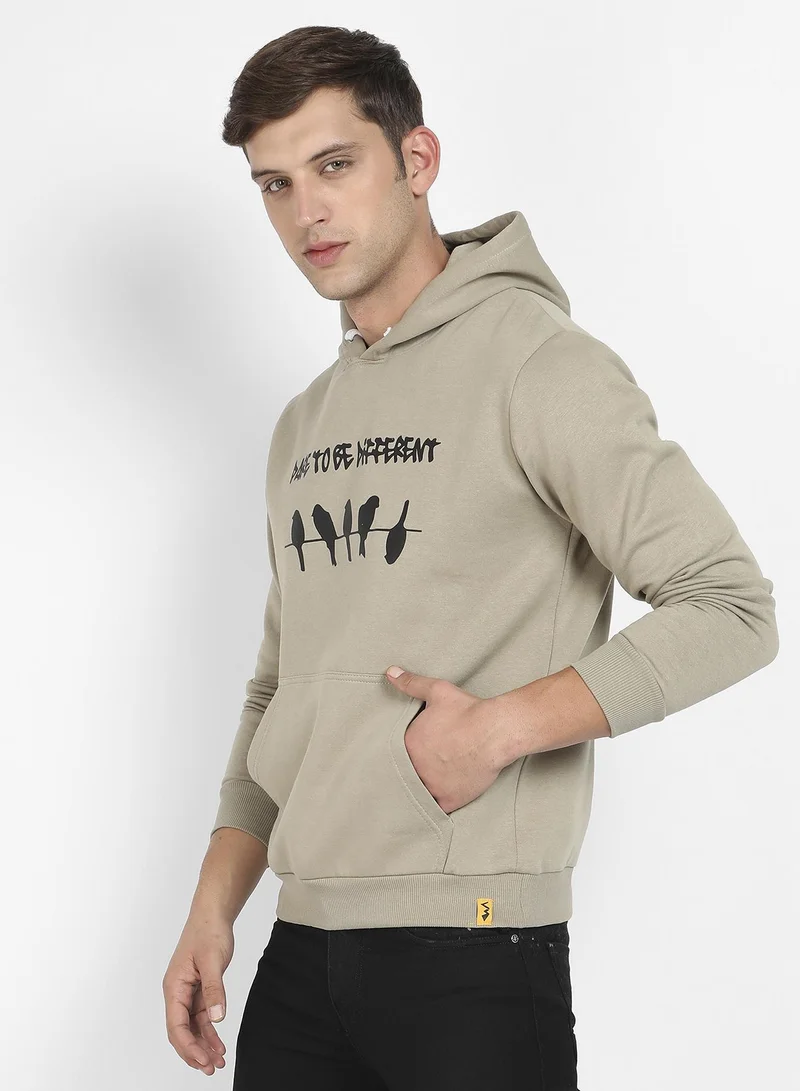 Campus Sutra Men's Olive Green Dare To Be Different Hoodie With Kangaroo Pocket