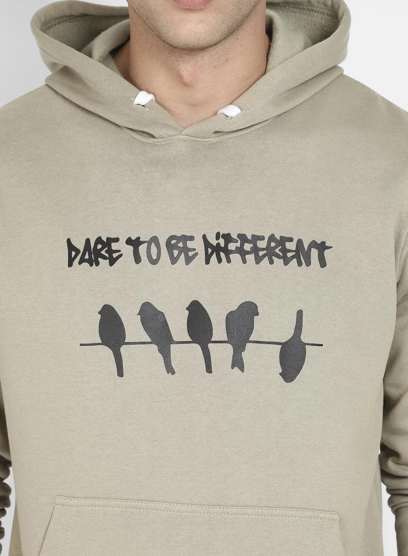 Campus Sutra Men's Olive Green Dare To Be Different Hoodie With Kangaroo Pocket