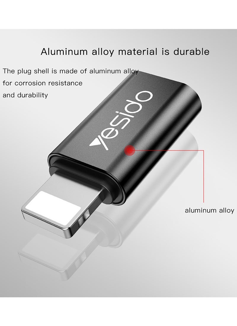 Yesido - GS03 Connector To Adapter Type-C To Lightning Data Transmit OTG Adapter Black - Image 1