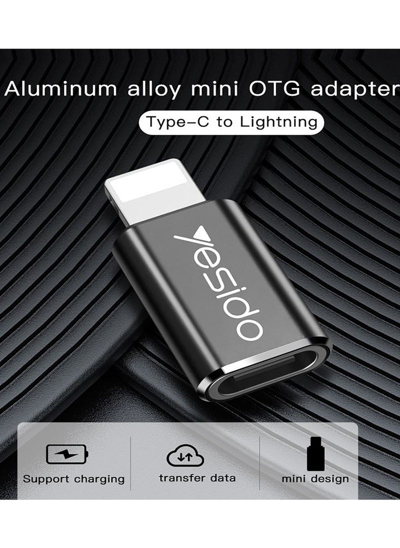 Yesido - GS03 Connector To Adapter Type-C To Lightning Data Transmit OTG Adapter Black - Image 1