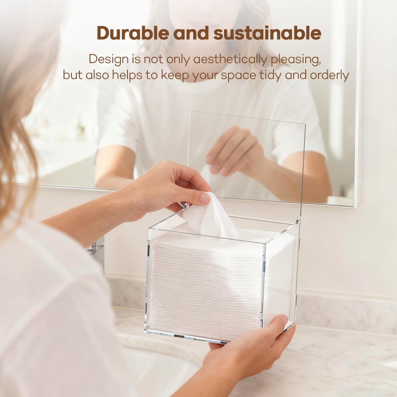 SiLiANK Facial Towel Holder, Large Clear Acrylic Dispenser Box with Cover fit for XL Disposable Face Towels (50+ Countï¼Œnot Include), Easy Assemble Bathroom Countertop Organizer for Towelettes & Wipes - Image 4