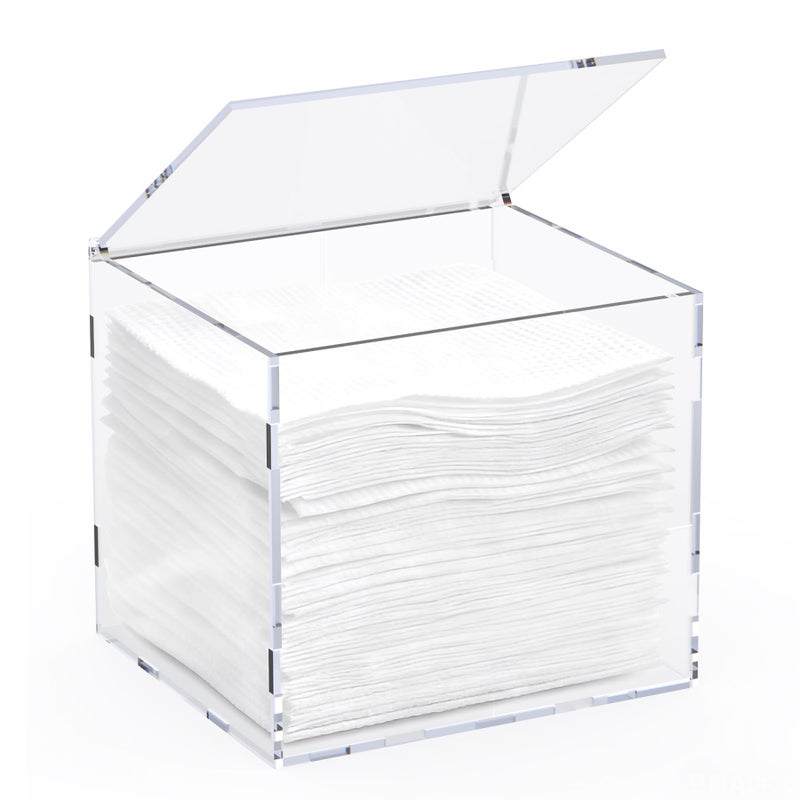SiLiANK Facial Towel Holder, Large Clear Acrylic Dispenser Box with Cover fit for XL Disposable Face Towels (50+ Countï¼Œnot Include), Easy Assemble Bathroom Countertop Organizer for Towelettes & Wipes - Image 1
