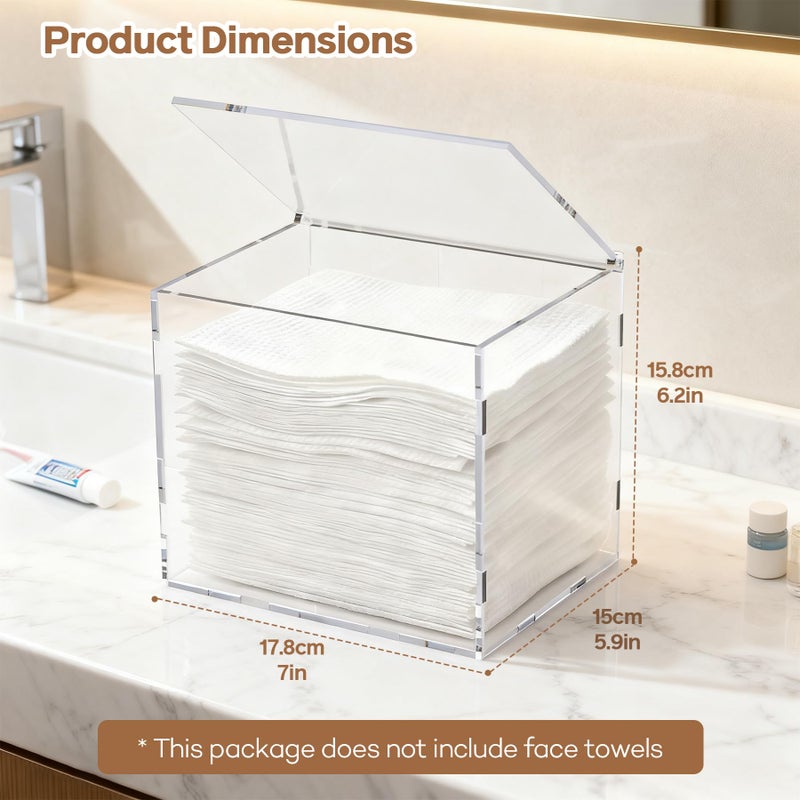 SiLiANK Facial Towel Holder, Large Clear Acrylic Dispenser Box with Cover fit for XL Disposable Face Towels (50+ Countï¼Œnot Include), Easy Assemble Bathroom Countertop Organizer for Towelettes & Wipes - Image 2
