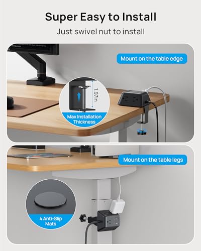 TROND Desk Clamp Power Strip, Surge Protector with 5 AC Outlets and 3 USB Ports, Desk Mount Charging Station, Fit 1.97in Tabletop Edge Thick, 6FT Extension Cord, for Home Office Gaming Accessories, Black - Image 3