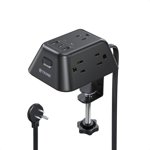 TROND Desk Clamp Power Strip, Surge Protector with 5 AC Outlets and 3 USB Ports, Desk Mount Charging Station, Fit 1.97in Tabletop Edge Thick, 6FT Extension Cord, for Home Office Gaming Accessories, Black - Image 1