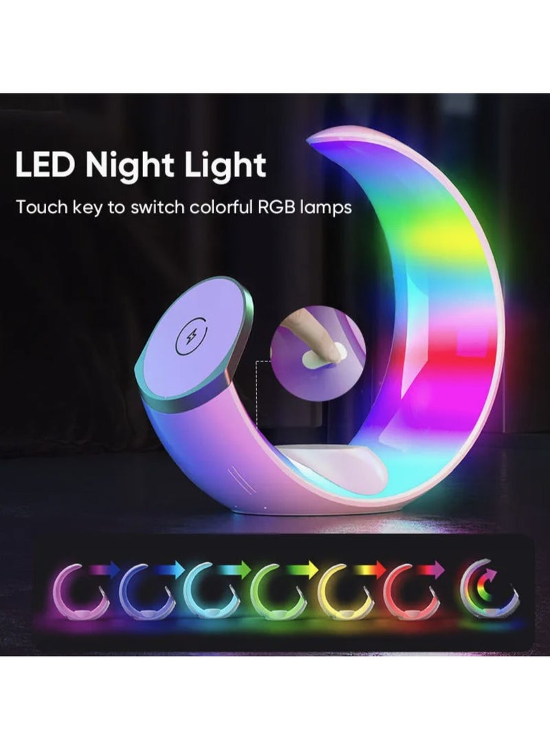 GREEN LION Green Lion Moon Charge 4 in 1 Magnetic Wireless Charger with RGB Ambient Lamp, Magsafe Compatible, 15W Fast Charging, Touch Sensor Key, Type-C Power Input, For iPhone 16/15/14/13/12 Airpods wireless charging & Apple Watch all Models - White  - Image 4