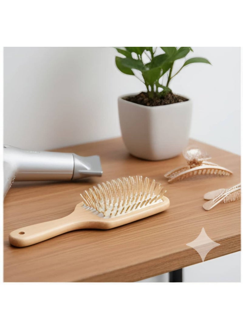 Square hair drying and styling brush - with a wooden handle for smoothing long hair. - Image 3