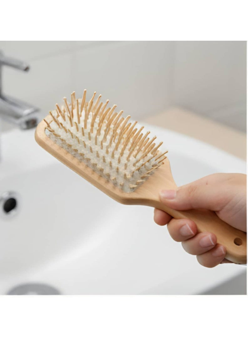 Square hair drying and styling brush - with a wooden handle for smoothing long hair. - Image 4