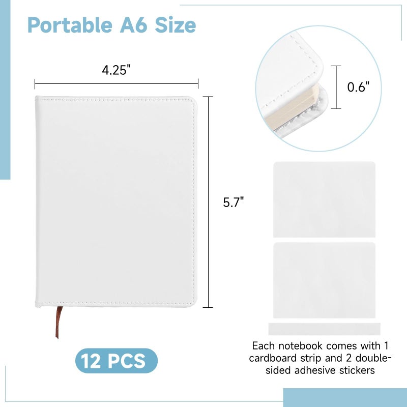 Lnrueg 12 Pcs Sublimation Notebook Blank Journal A6 100 Pages - Hardcover PU Notebooks for Note Taking Plan Making Diary Writing - School Office Supplies - Image 5