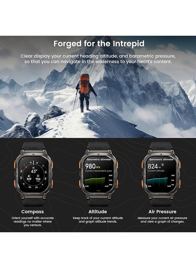 KOSPET ساعة ذكية Tank M3 Ultra (فضية) - شاشة Amoled مقاس 1.96 بوصة، نظام تحديد المواقع العالمي (GPS)، مكالمات بلوتوث، عمر بطارية 10 أيام، مقاومة للماء 5ATM، أكثر من 130 وضعًا رياضيًا، مراقبة معدل ضربات القلب، تتبع النوم، تصميم متين - Image 4