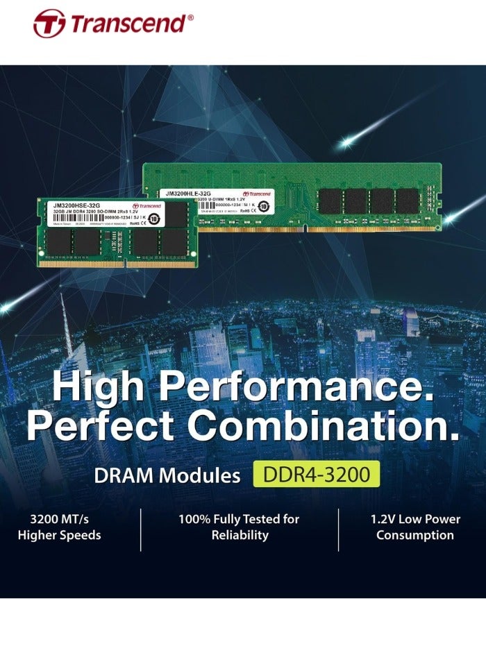 Transcend JetRAM SODIMM 8GB DDR4 3200 Mhz | CL22 1.2V | JM3200HLG