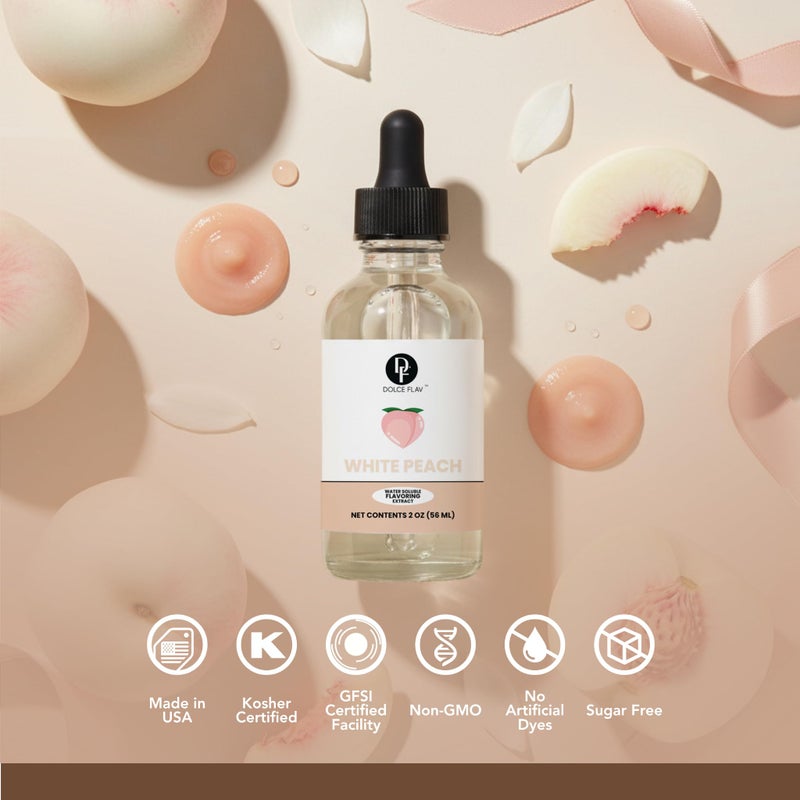 Dolce Flav Natural White Peach Extract 2 oz - Kosher, Sugar-Free, Concentrated Sweet White Peach Flavoring for Beverages, Desserts & Baking, Includes Measured Dropper - Image 3