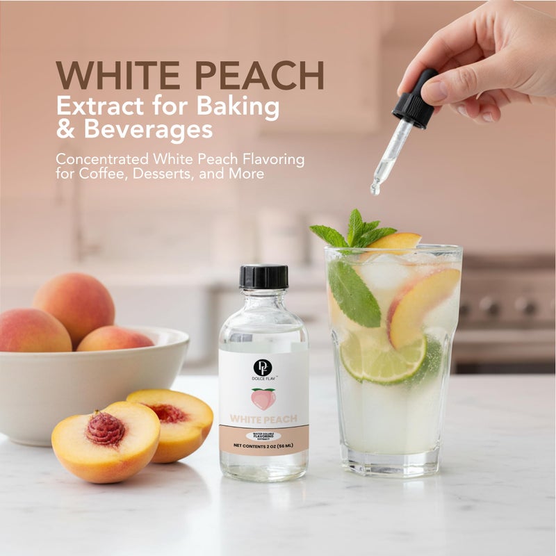 Dolce Flav Natural White Peach Extract 2 oz - Kosher, Sugar-Free, Concentrated Sweet White Peach Flavoring for Beverages, Desserts & Baking, Includes Measured Dropper - Image 2