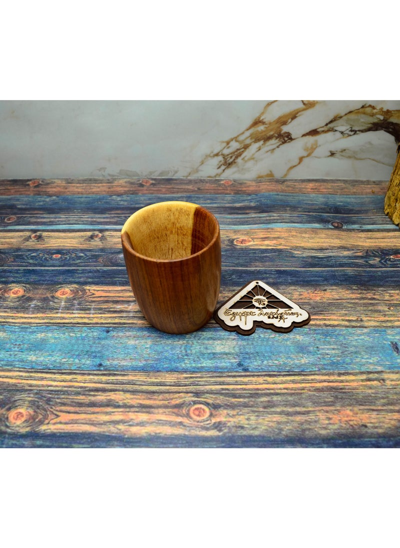 Egypt Antiques - Wooden coffee cup + plate Handmade from healthy wood 100% natural colors from the heart of the tree - Image 1
