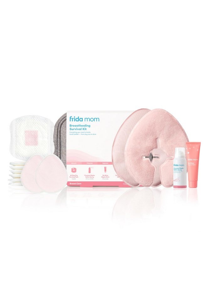 frida mom - Frida Mom Breastfeeding Survival Kit for Nursing Moms, Reusable Hot+Cold Breast Relief Packs, Hydrogel Nipple Pads, Cracked Nipple Saline Spray, Nipple Balm, Nursing Pads, 13 Piece Gift Set - Image 1