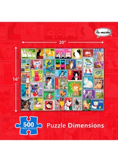 Re-Marks Re-marks Cat Postage-Stamp Collage Puzzle, 500-Piece Puzzle for All Ages  - Image 3